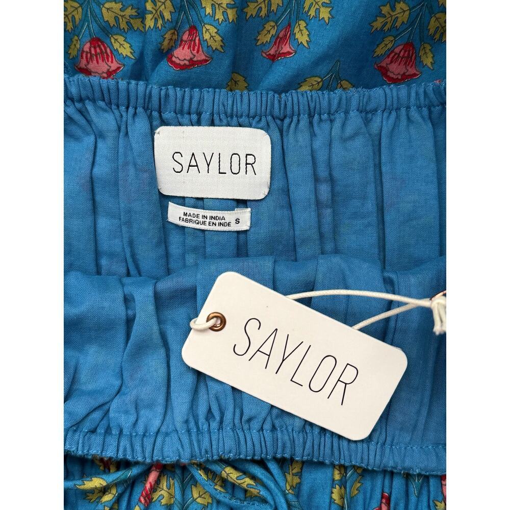 NWT Saylor Zarina Floral Bouquet Block Print Midi Resort Boho Dress Blue Small - Picture 6 of 6